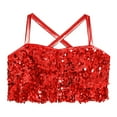 thumbnail image 4 of iixpin Kids Girls Hip Hop Dance Shirt Sparkle Sequins Sleeveless Halter Crisscross Back Metallic Crop Tops Red 8, 4 of 6