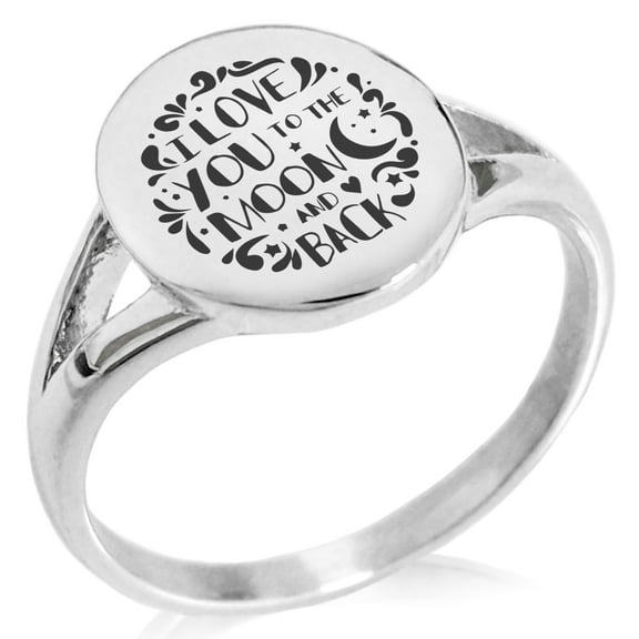 Stainless Steel I Love You to the Moon and Back Minimalist Oval Top Polished Statement Ring