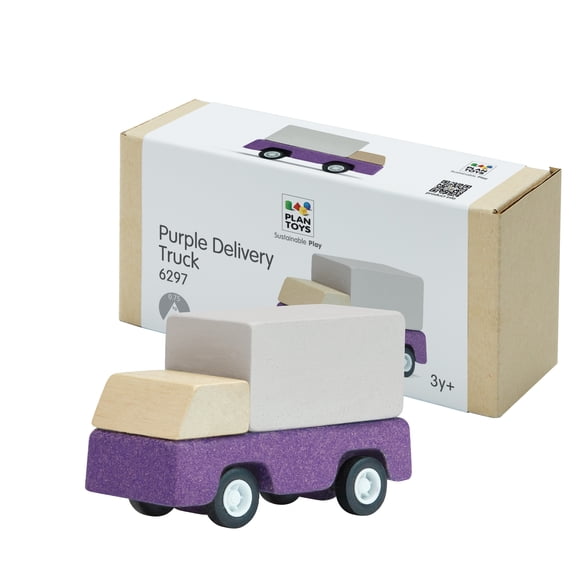 PlanToys® Purple Delivery Truck Wooden Montessori Vehicle Toy | Early Movement, Imagination and Practical Life Exploration | Eco Friendly Truck for Indoor and Outdoor Play