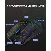 G706 Wired Gaming Mouse, Adjustable 12800 DPI, Lightweight, 7 Programmable Buttons, Software Supports, RGB Backlit Computer Mouse for Laptop PC Mac Windows, Black Topographic