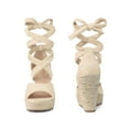 thumbnail image 6 of BLISSFUL STEP Lace Up Espadrilles Wedges Heels Sandals for Women Beige 10, 6 of 7