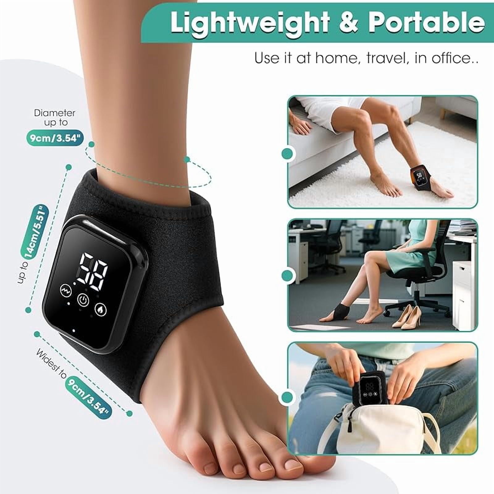 Wrongduck Ankle Massager with Heat – Rechargeable Foot and Ankle Heating Pad Wrap with Vibration, Adjustable Fit for Pain Relief, Achilles Tendonitis, Plantar Fasciitis, 2000mAh Battery