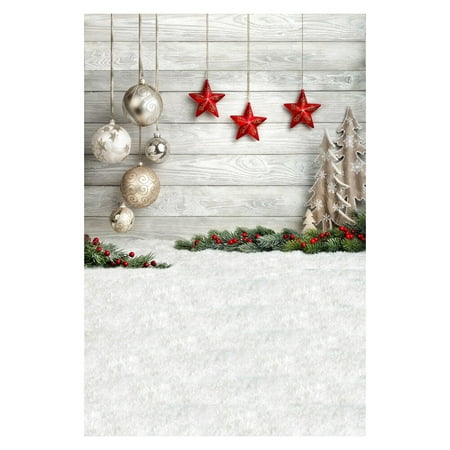 Image of photo backgrounds 150x210cm Christmas Photo Backdrop Background Gifts Festive Holiday Decoration Photography Studio Prop (Red Stars and Christmas Balls)