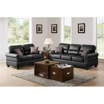 Black Bonded Leather 2pc Sofa Set Sofa And Loveseat Living Room Furniture