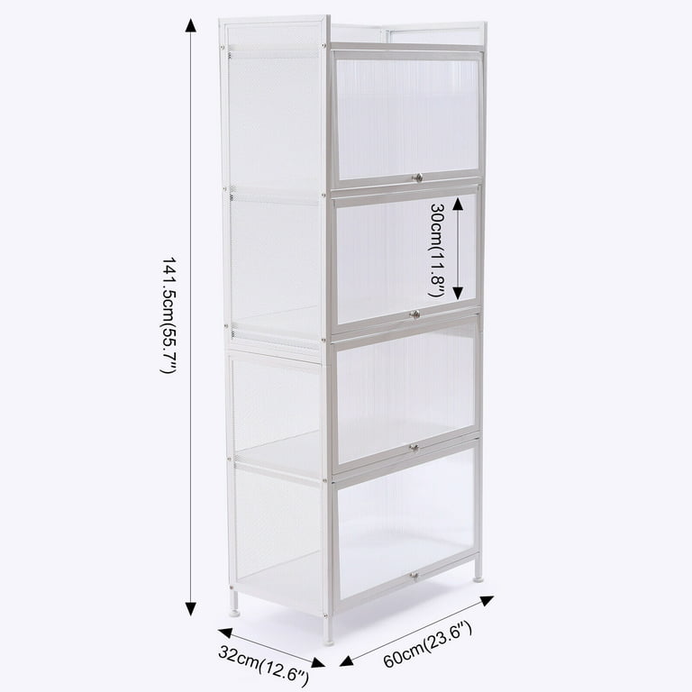 Metal Kitchen Cabinet Orgarnizer, 5 Layers Freestanding Kitchen Storage  Shelves Backer's Rack with Clamshell Glass Doors Black/White