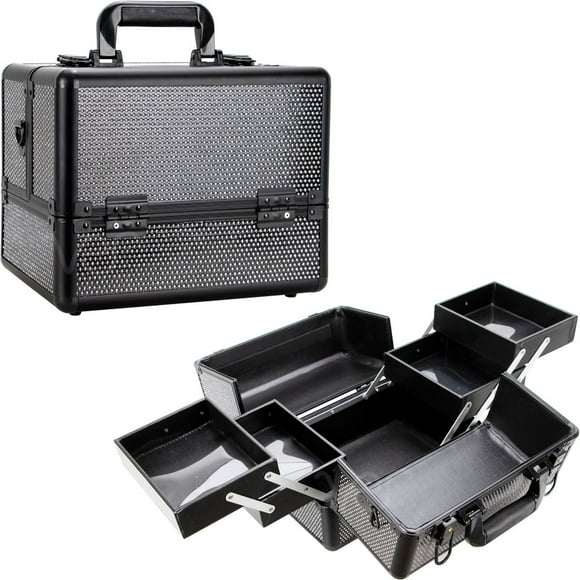 Black Krystal 2-Tiers Accordion Trays Makeup Cosmetic Case - VP009