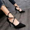 thumbnail image 4 of Sandals for Women 2025, Xunlbb New Women's Faux Suede High Heels Pointed Toe Strap Stilettos Sexy Pumps(Black,Size:35), 4 of 6