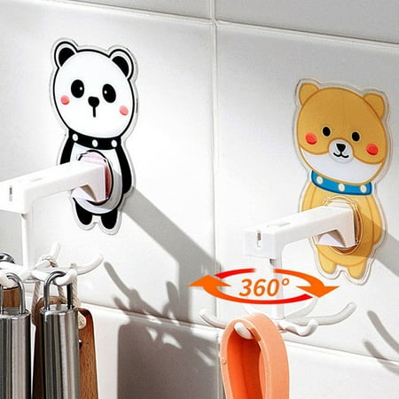 

XWQ Creative Kitchen Hook Cute Cartoon Shape Six Claw Rotatable Multifunctional Punch-free Adhesive Wall Hook for Bathroom