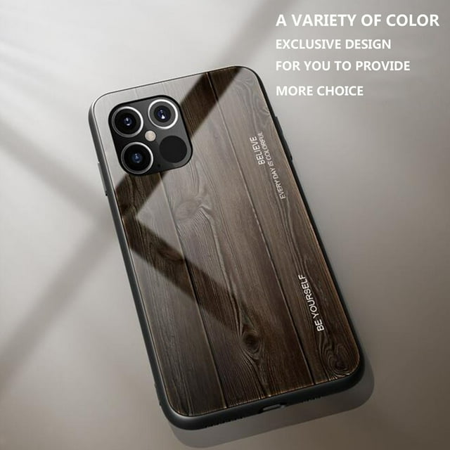 EGNMCR Phone Case Case Wood Grain Glass Falling Protective Cover For 12 Pro Max 6.7 Inch phone cases