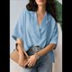 thumbnail image 4 of Blusa Informal Elegante para Mujer, de Negocios, de Corta, con Cuello en V y Tapeta, Camisa de Trabajo Azul S, 4 of 8