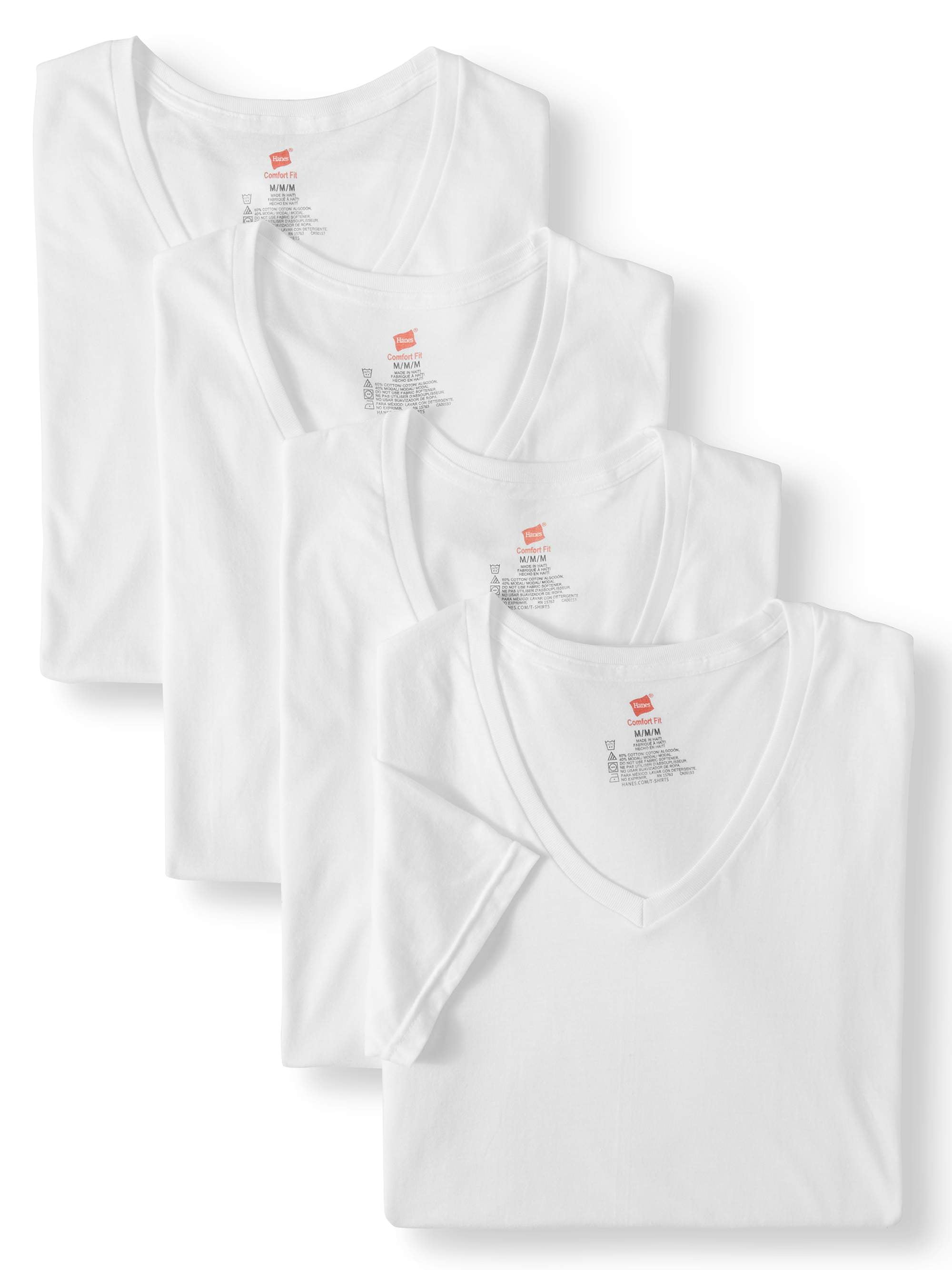 Men's Comfort Fit White V-Neck T-Shirt, 4 Pack