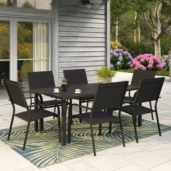 Mainstays Cobble Hill 7-Piece Steel Outdoor Dining Set, Black
