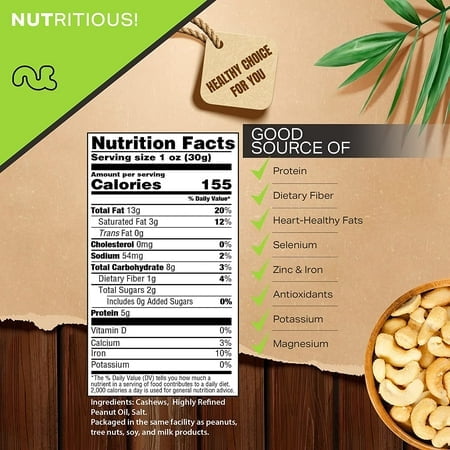 Nut Cravings Roasted Cashews Lightly Salted, Whole (48oz - 3 lbs)
