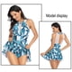 thumbnail image 5 of Traje de baño de una pieza para mujer Control de barriga Cuello en V alto Malla Fruncido Trajes de baño Trajes de baño - Hojas azules, 5 of 6