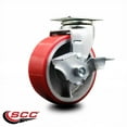 thumbnail image 2 of 5 Inch Red Poly on Cast Iron Swivel Caster with Ball Bearing and Brake SCC, 2 of 2