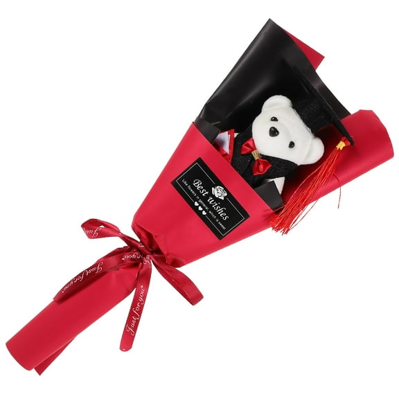 ibasenice Graduation Bear Bouquet Red Plush Ornament for Party Use with Unique Bear Design