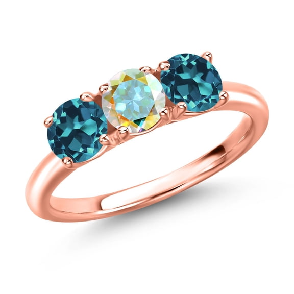 Gem Stone King 18K Rose Gold Plated Silver Mercury Mist Mystic Topaz and London Blue Topaz Engagement Ring for Women | 1.95 Cttw | Round 5MM | Gemstone November Birthstone | Size 5