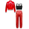 thumbnail image 5 of dPois Kids Girls Shiny Metallic Bomber Jacket Coat Outwear Jazz Hip Hop Dance Crop Top Sports Bra Red 14, 5 of 9