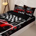 thumbnail image 3 of Castle Fairy Race Car Graphic Zipper Full Size Comforter Sets with Fitted Sheet and 2 Pillowcases,Checkered Print Zipper Bedding Set for Bedroom,Red Black,4pcs,Black Reversible, 3 of 6