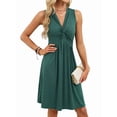 thumbnail image 4 of Women'S Twist Front V Neck Ruffle Summer Dress Elegant Sleeveless Club Party Tunic Bodycon Mini Dresses Dark Green XXL, 4 of 9