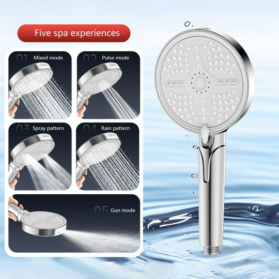 High Pressure Handheld Showerhead, 5 Spray Modes, ABS Material, Powerful Water Pressure, Easy to Install, for Elderly Children, Bathroom Use