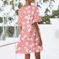 thumbnail image 4 of Xixinqiwan Summer Dresses for Women under $10,Womens Summer Boho Dresses Casual V Neck Short Sleeve Floral Sundresses Ruffle Hem Swing A-Line Mini Dress, 4 of 8