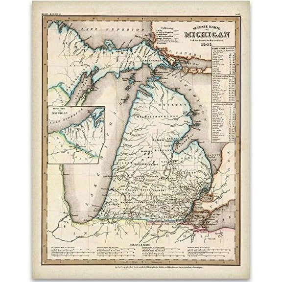 1845 Michigan Map Art Print - 11x14 Unframed Art Print - Great Vintage Home Decor