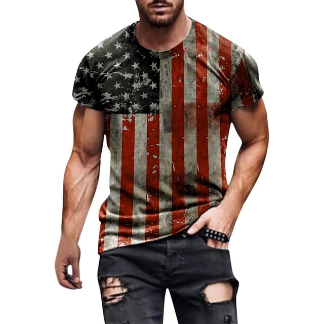 Soldier - playera de manga corta para hombre, diseño patriótico de la bandera americana, 4 de julio 13-Rojo 3XL 13-Rojo 3XL Xishao ropa