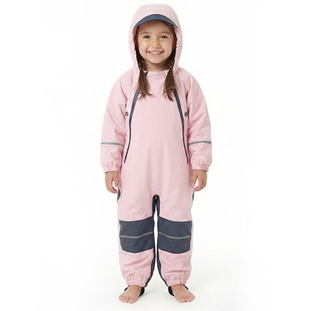 LIIPEE Children Raincoat For Boys And Girls Casual Fashion Long Sleeve Color Block Hooded Thick Zipper Raincoat Kids Waterproof Comfortable Breathable Soft Cute Daily Rainwear 7-8 Years