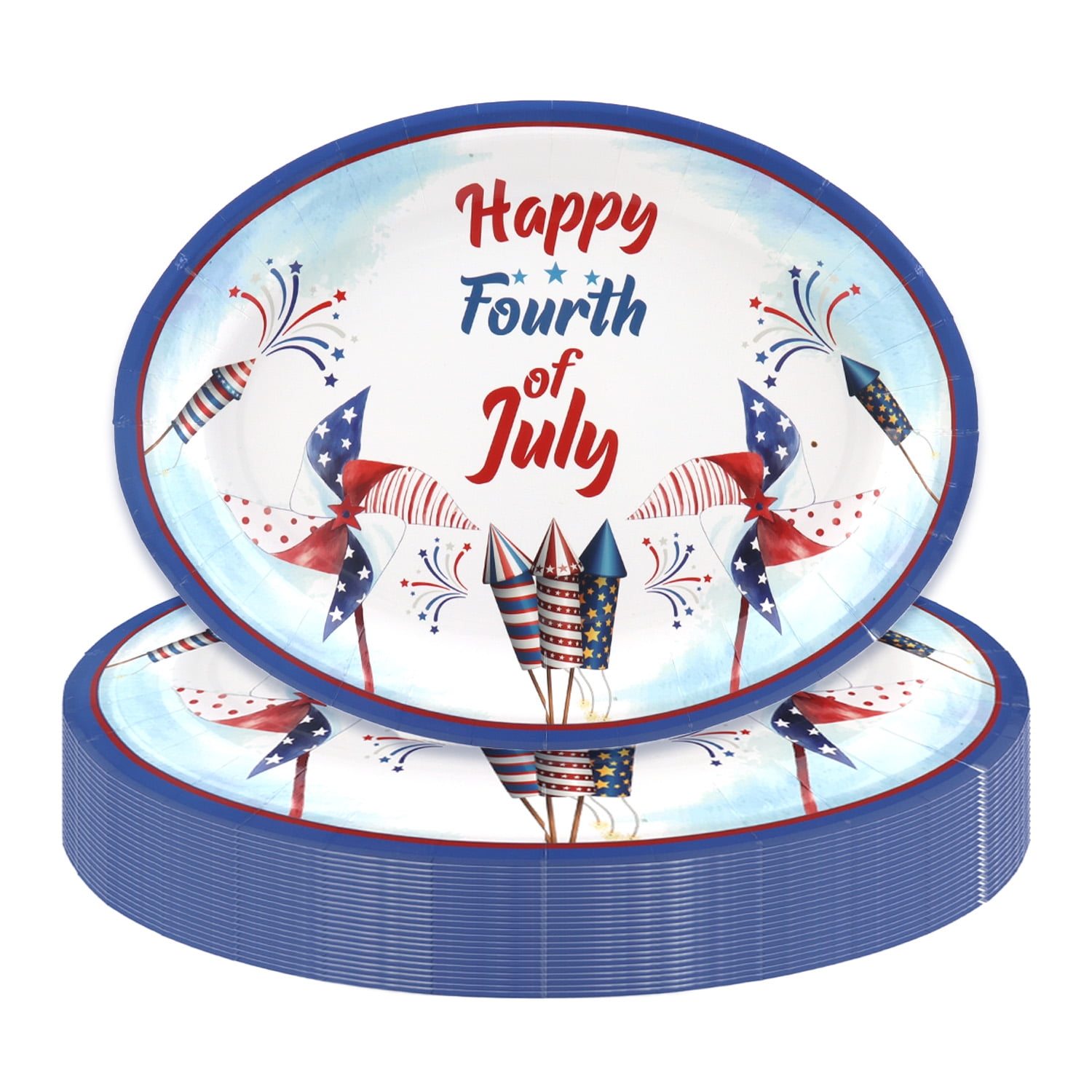 25 Pack Big 4th of July Plates,12 inch Happy American Flag Patriotic
