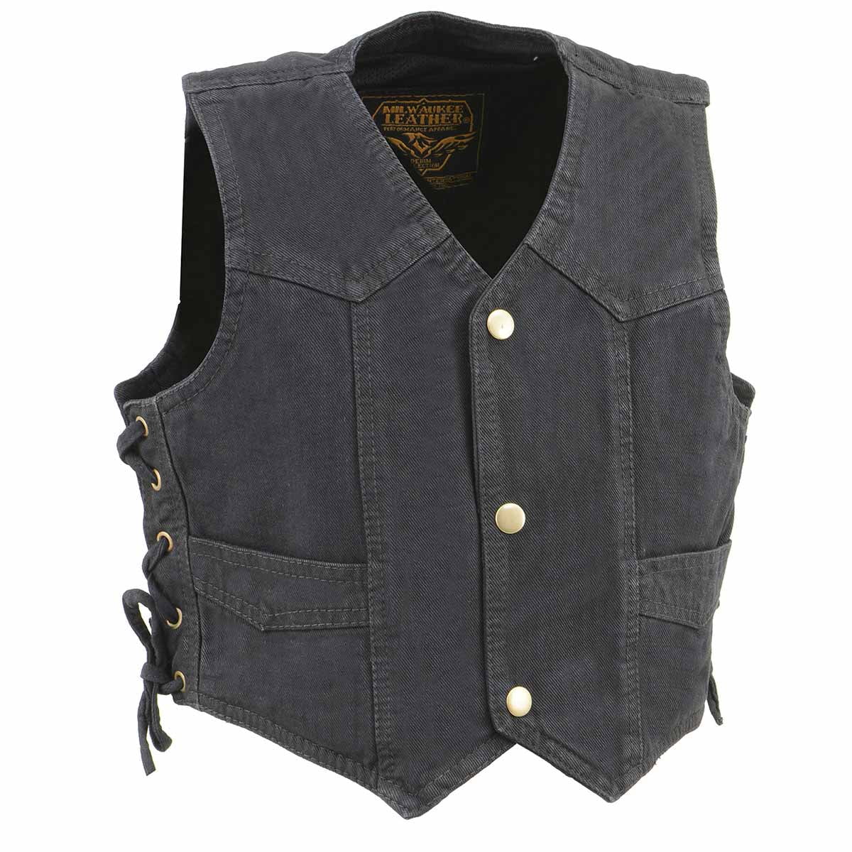 Milwaukee Leather Kids Basic Denim Vest **Snap Closure** & **Side Lace** MDK3900 