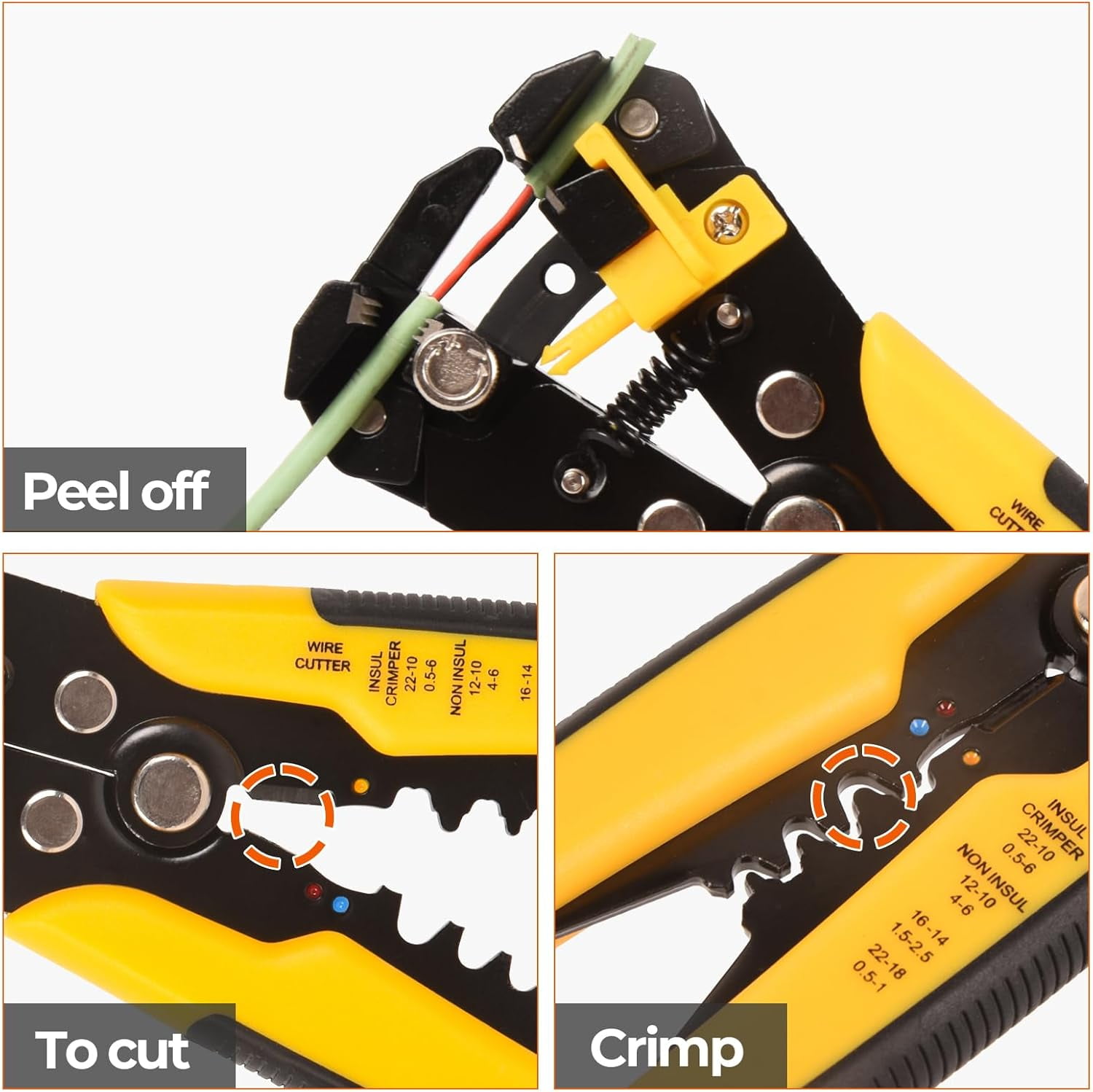Dawot Wire Stripper, Wire Crimping Tool AWG 24-10, Wire Cutter, Wire Crimper, Cable Stripper, Wiring Tools and Multi-Function Hand Tool Automatic Wire Stripper for Solid and Stranded AWG Wire