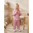thumbnail image 4 of RUINIXCW Toddler Baby Girl Boy Silk Satin Pajamas Set Kids Spring Fall Winter PJS Set Sleepwear Striped Button Down Collar Long Sleeve Shirt Tops and Pants Set Loungewear Homewear, 4 of 7