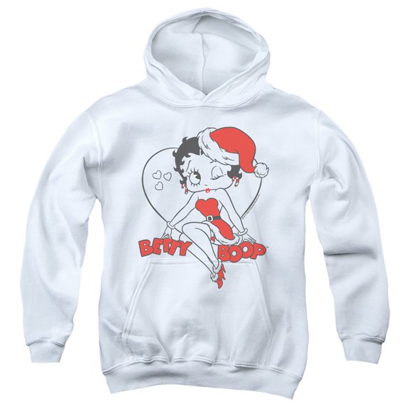 Betty Boop Christmas Heart Youth Kids Boy/Girls Pull-Over Hoodie, White, Medium