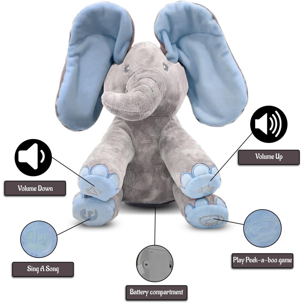 Dimple Kyle Blue Interactive Stuffed Animal Toy, Animated Singing Elephant Plush with Peek-A-Boo, for Babies, Kids & Toddlers, Ages 0 and up , Battery Included