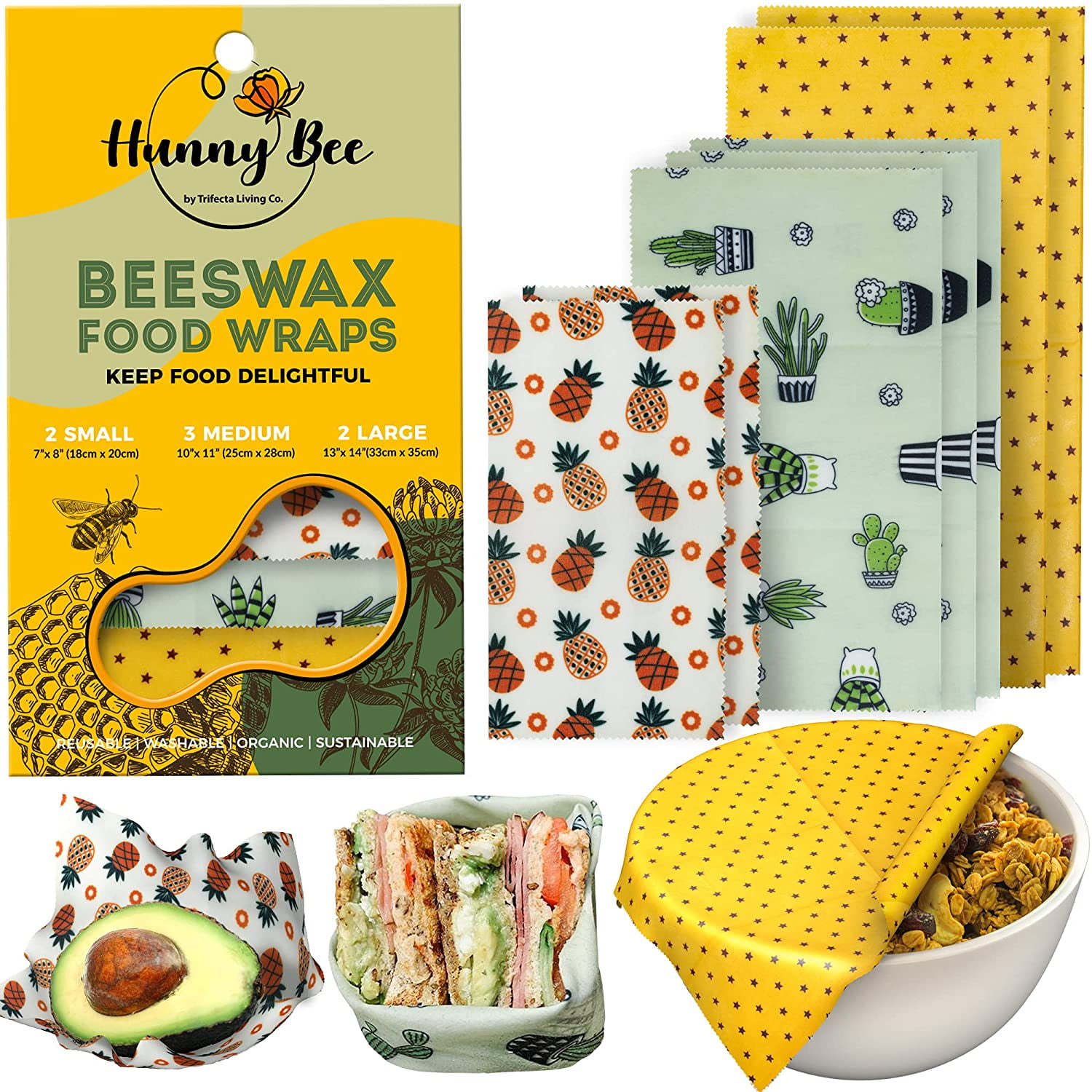 5X Reusable Wax Food Wraps Sustainable Food Beeswax Fresh Cloth Bee Wrap Cloth 