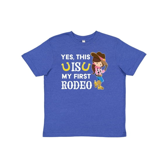 Inktastic Yes, this IS my First Rodeo- cowgirl in hat and boots Youth T-Shirt