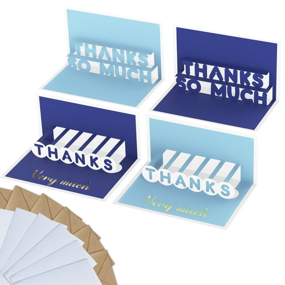 20 Pack 3D Thank You Cards, Pop-Up Thank You Cards with Envelopes Navy Blue Gold Foil Pressed,4 kinds Thank You Notes Bulk Perfect for Business,Baby Shower,Wedding,Formal All Occasion Cards,4x6 Inches