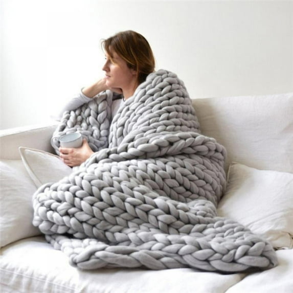 Summark Acrylic Knitted Thick Multicolor Rough Blanket Woven Hand Knitted Sofa Bed Blanket Autumn/Winter Blanket