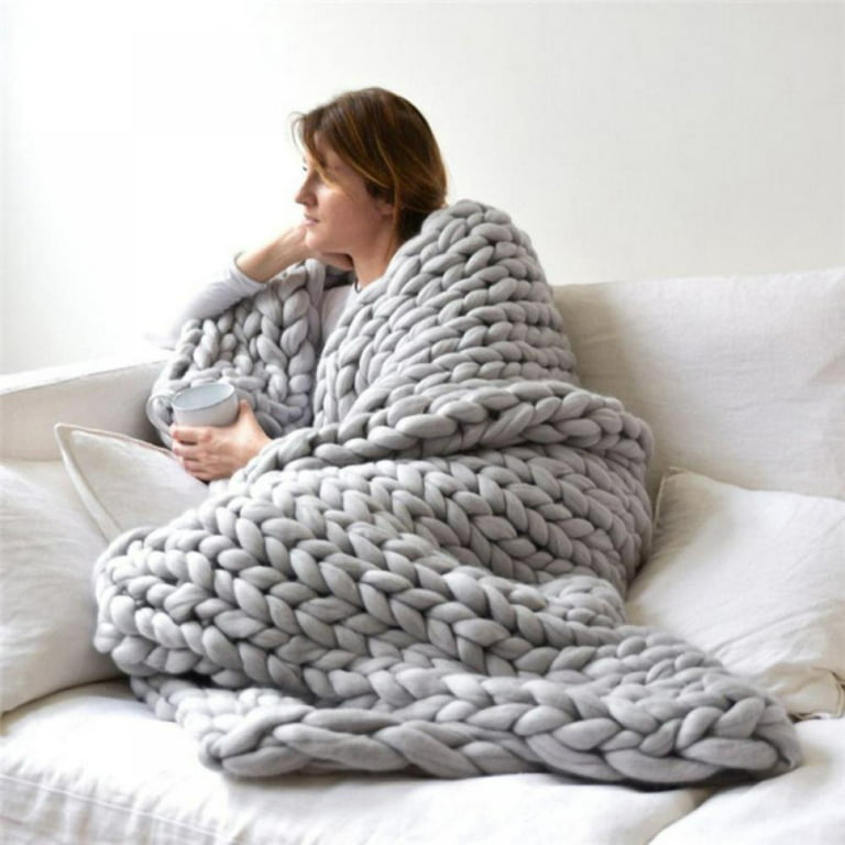 Hand Chunky Knit Blanket, Thick Yarn Bulky Bed Spread Throw Soft & Warm Blanket, Blankets and Throws for Sofa Large Throw Blanket, Size: 31.5 x 39.37