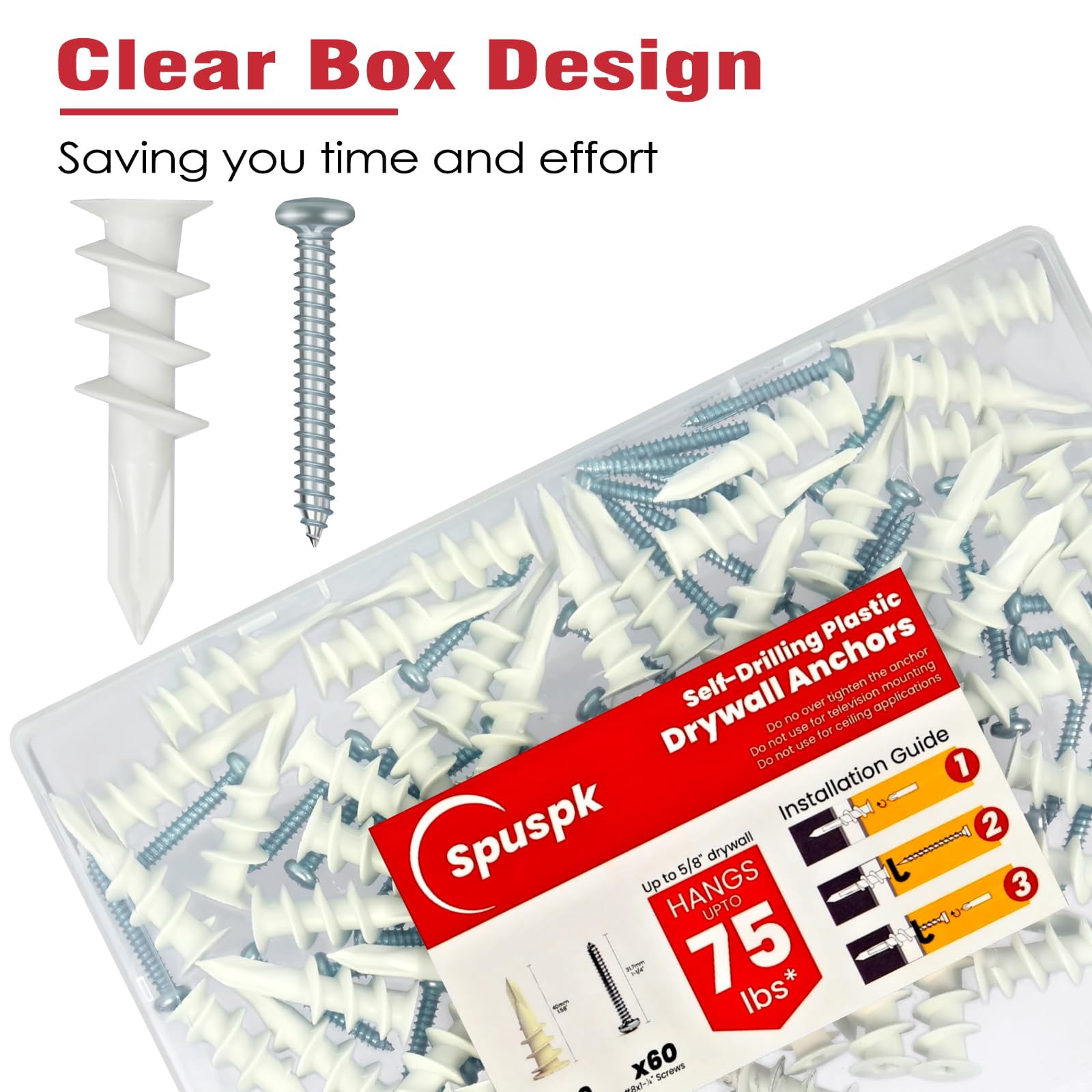 20 Pcs Self Drilling Drywall Anchors and Screws kit，#8 x 1-1/4"-Superb Wall Anchors for Drywall, Holds Upto 75lbs – No Drill Hole Required with These Drywall Anchors and Screws