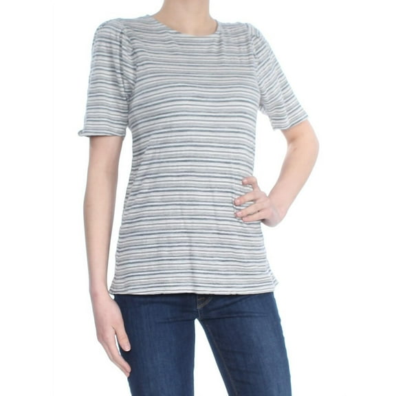 LUCKY BRAND Womens Gray Puff Sleeve Striped Short Sleeve Jewel Neck Top  Size: XS