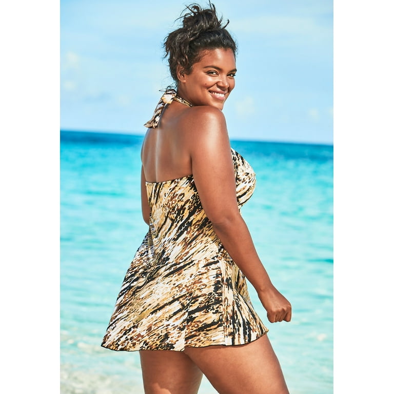Swimsuits for All Women s Plus Size Halter Ruffle Swimdress Walmart