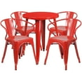 thumbnail image 2 of BizChair Commercial Grade 24" Round Red Metal Indoor-Outdoor Table Set with 4 Arm Chairs, 2 of 5