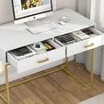 thumbnail image 5 of Computer Desk with Drawers, White and Gold Writing Desk with 2 Drawers, Simple and Modern (White, Gold), 5 of 6