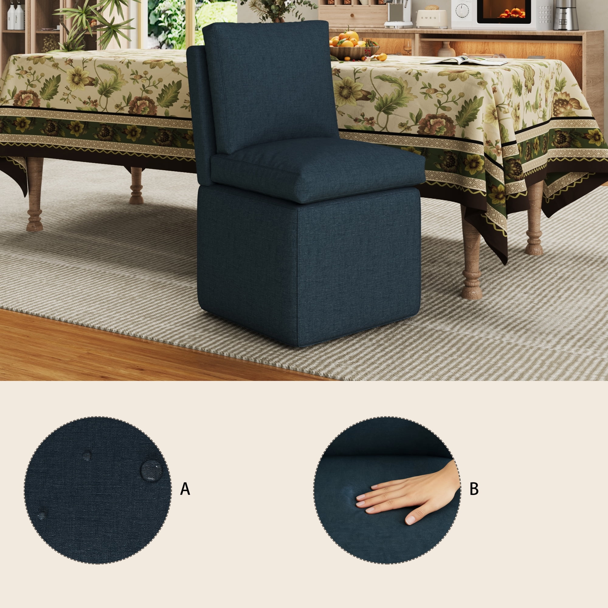 Upholstered Dining Chairs Set of 2, Modern Dining Room Chairs with Back, Kitchen Side Chairs for Living Room, Bedroom, Blue