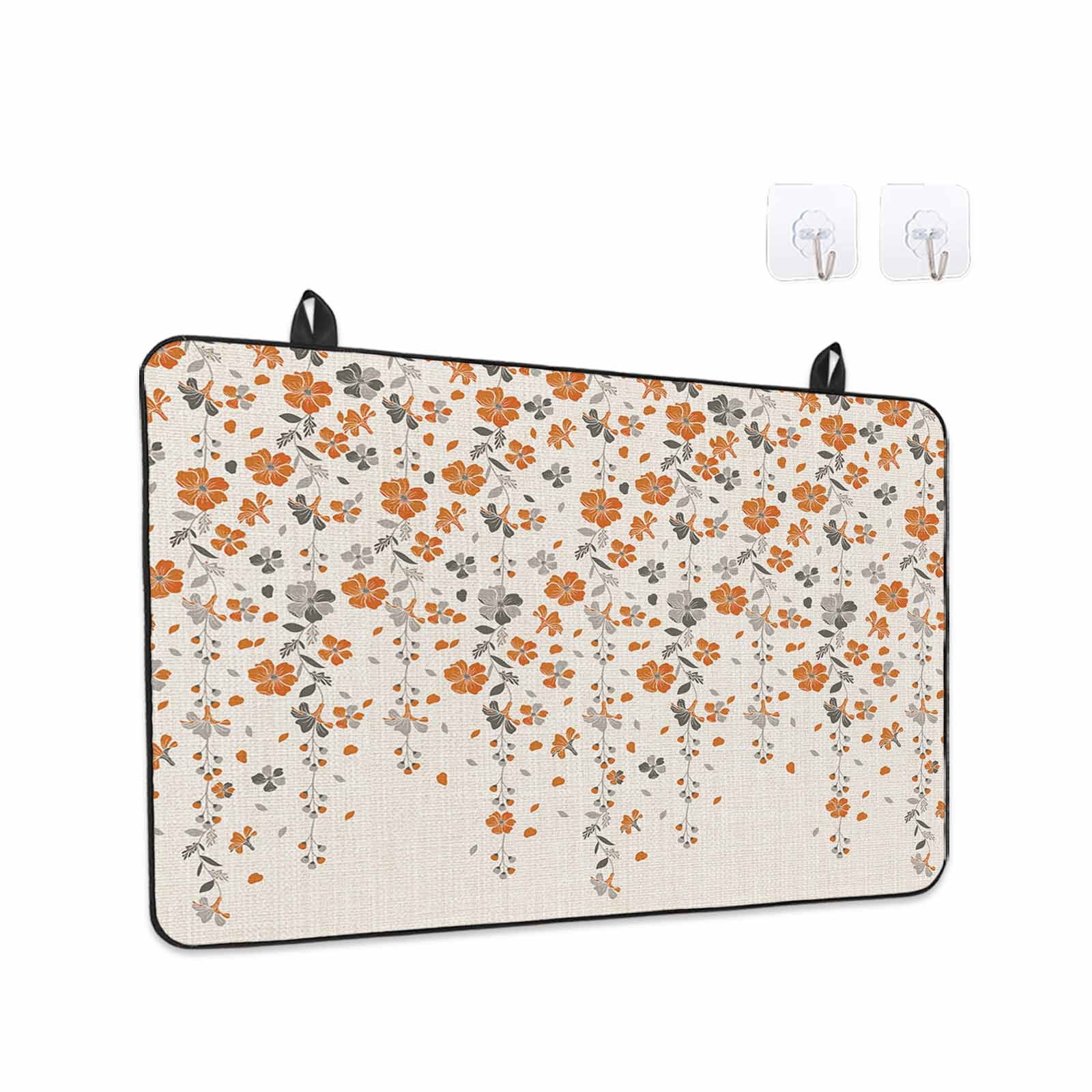 Weeping Flowers Stove Top Cover for Electric Stove,Heat-proof & Non Slip Glass Top Stove Cover Protector,Orange Grey Spring Floral Botanical Rustic Burlap Kitchen Flat Cooktop Rubber Mat 36x21 Inches