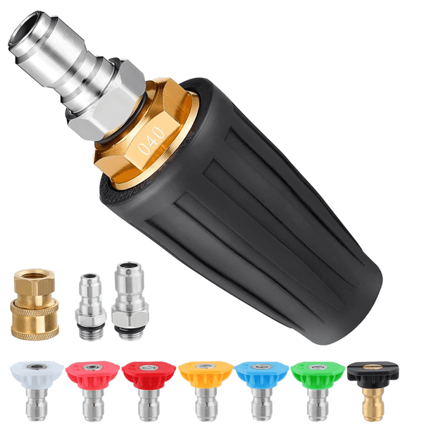 Juego de Puntas para Hidrolavadora de 4000 PSI: Hidrolavadora con Boquilla Turbo Eficiente con Conexión Rápida de 1/4 Pulgada y 3/8 Pulgada, 7 Boquillas