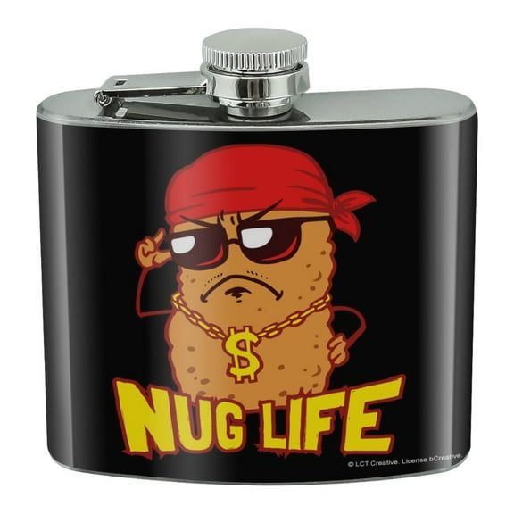 Nug Life Chicken Nugget Funny Humor Stainless Steel 5oz Hip Drink Kidney Flask
