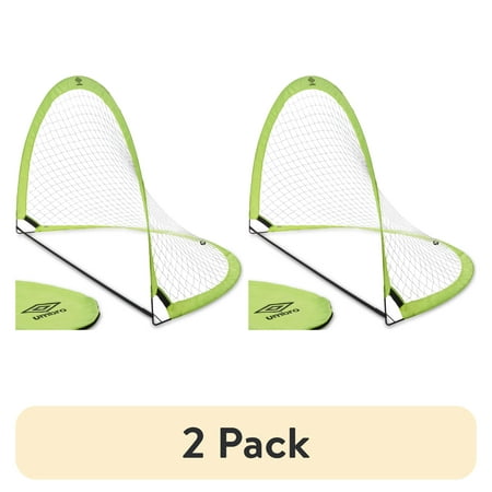 (2 pack) Umbro Pop-up 6 ft Soccer Goal Net, Portable, Green, Zipper Carrying Bag